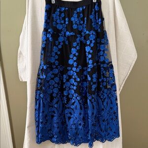 Linea by Louis Dell'Olio Black and Blue Floral A-Line Skirt